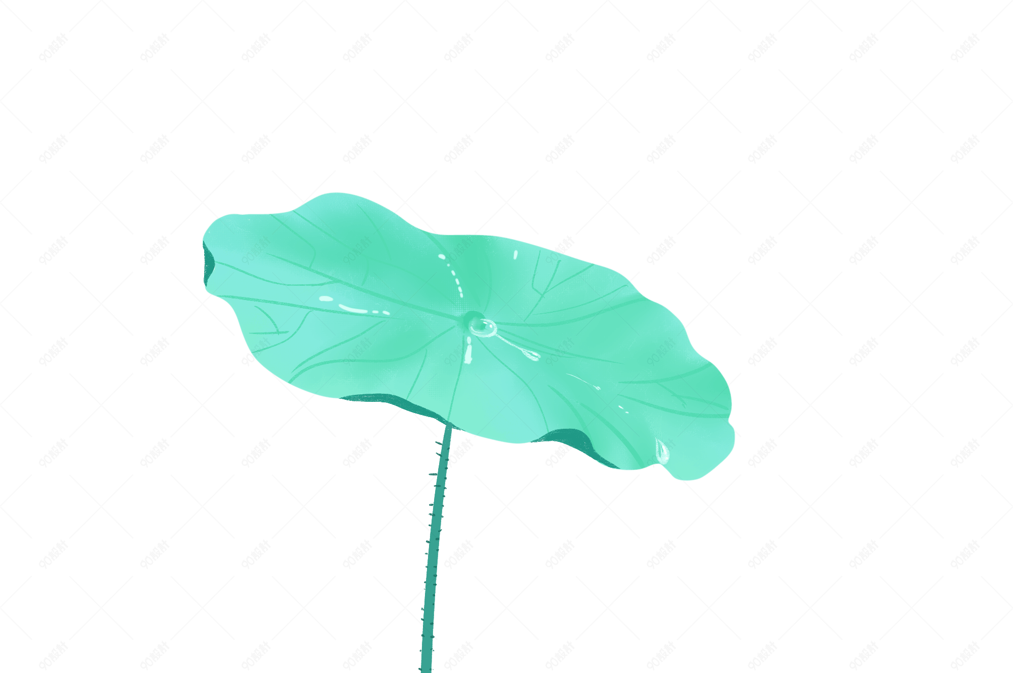 清新手绘风绿色荷叶水珠