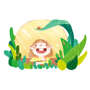 谷雨绿色扁平少女窗台下雨蜗牛