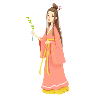 清明节暖色扁平手绘古风少女柳枝pngpngpsd2000*2000卡通花朵与柳枝