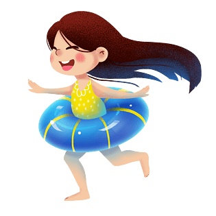 立夏暖色扁平女孩游泳圈png