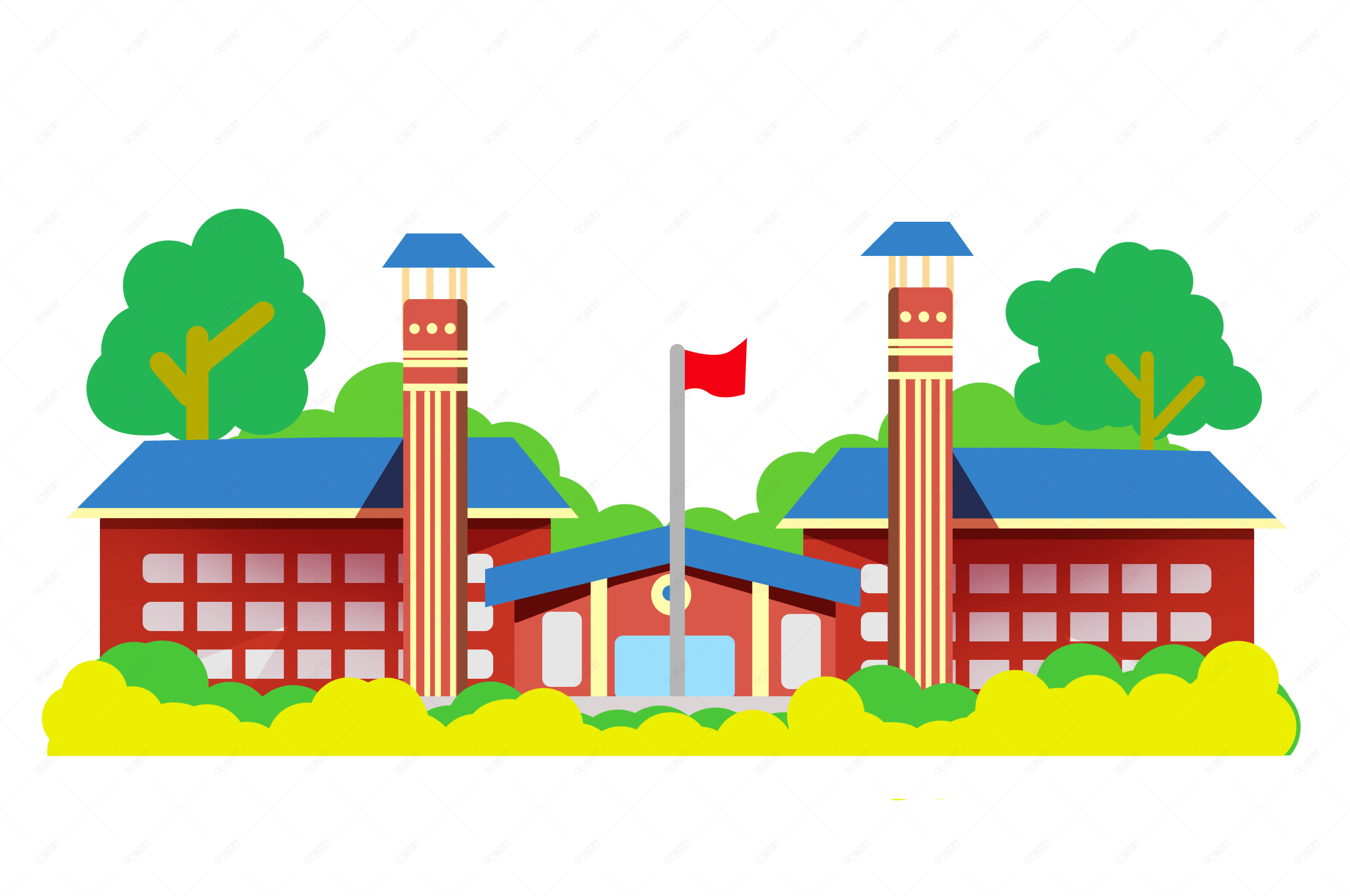 开学季暖色扁平学校建筑物上学校园png