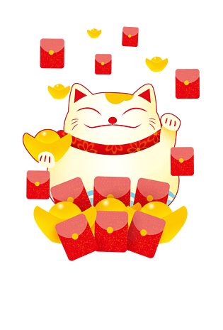 招财暖色绘画招财猫财神金元宝发财