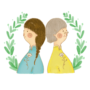 母亲节女孩母女成长情感治愈清新手绘插画