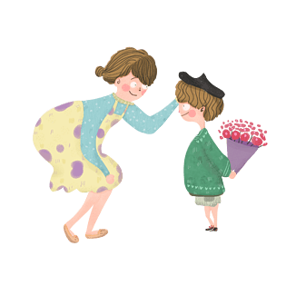 母亲节孩子温情送花手绘插画