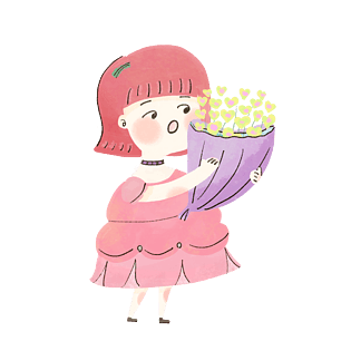 可爱甜美的小女孩抱花手绘插画