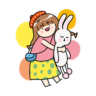 六一儿童节可爱风小女孩抱玩偶创意手绘插画