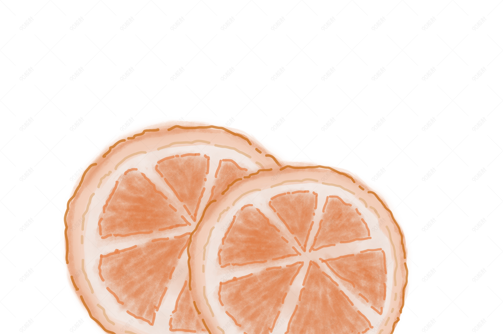 清新手绘彩铅水彩水果橙子剖面