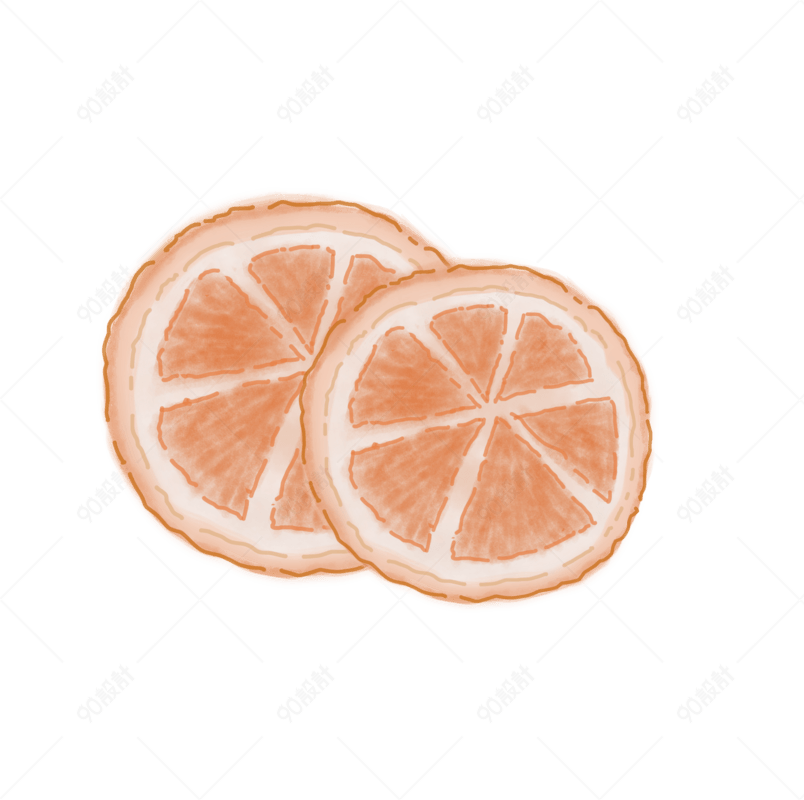 清新手绘彩铅水彩水果橙子剖面