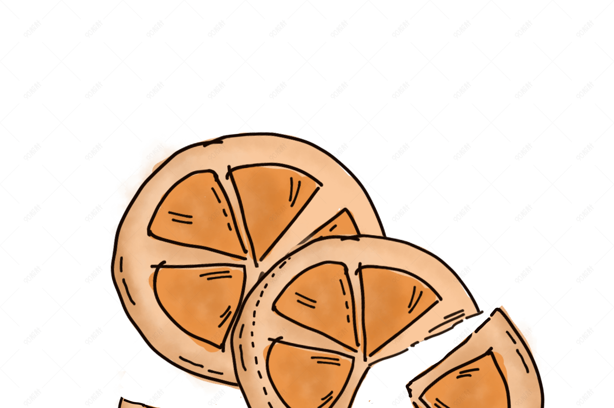 立夏清凉水果元素手绘橙子片组合散落果瓣