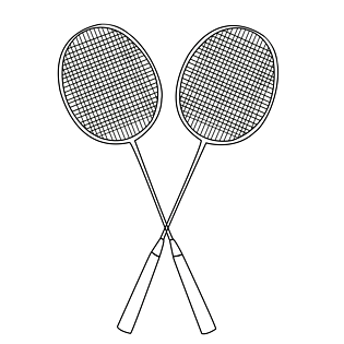 手绘黑白线条羽毛球拍设计素材