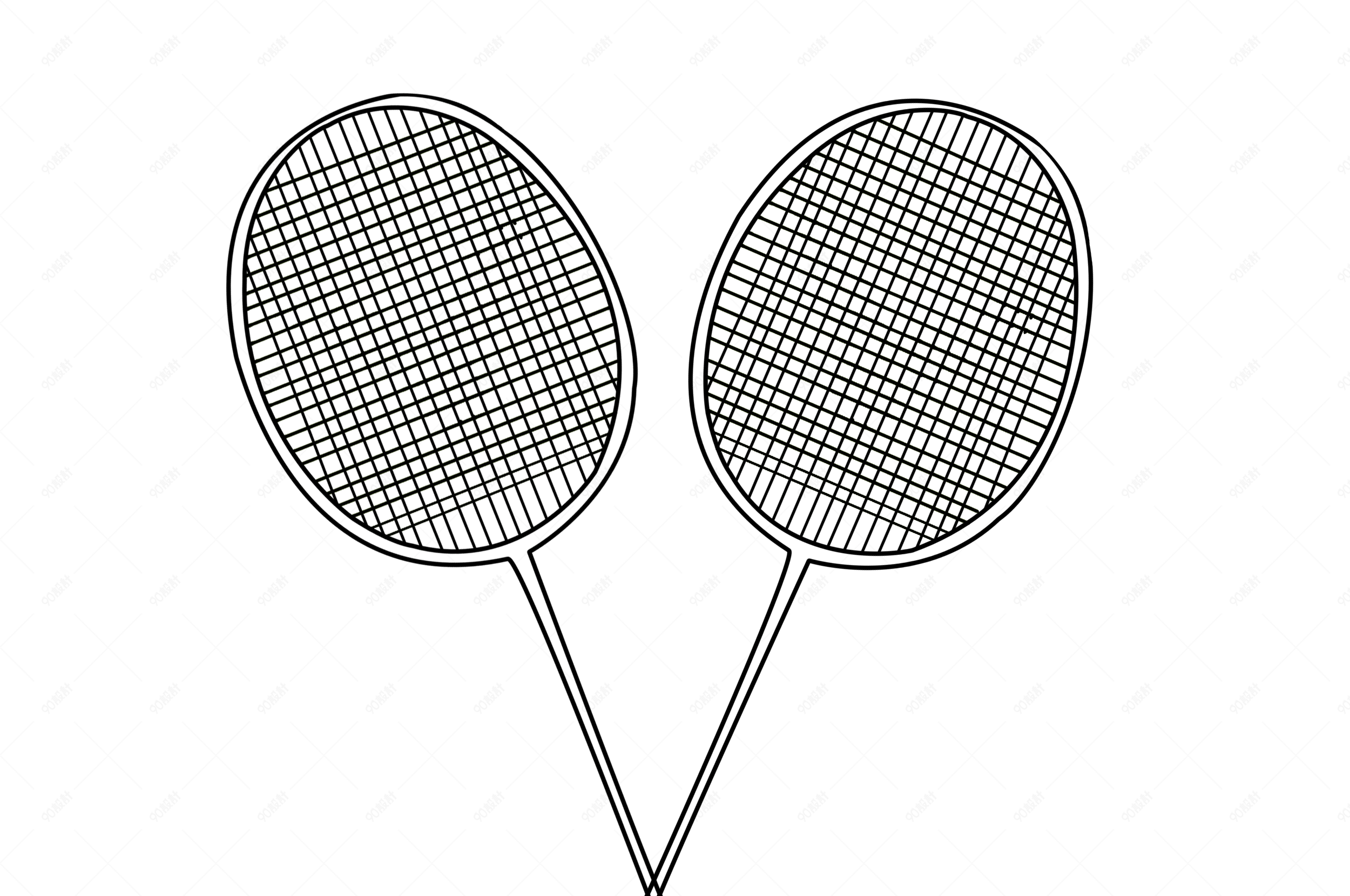 手绘黑白线条羽毛球拍设计素材