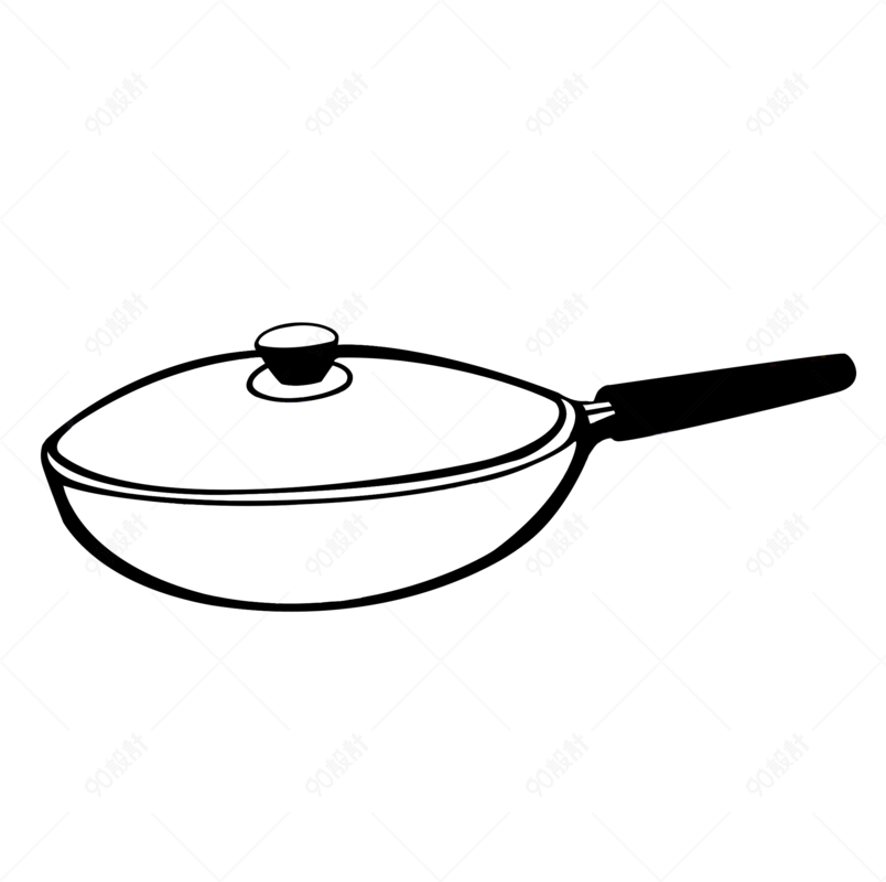 手绘黑白线条厨具锅素材