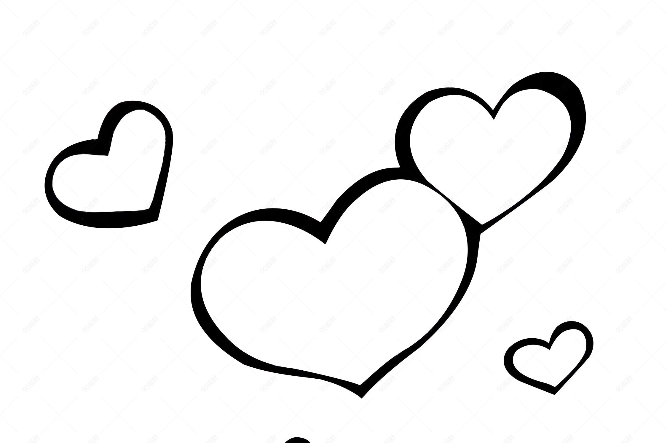 手绘黑白线条爱心素材