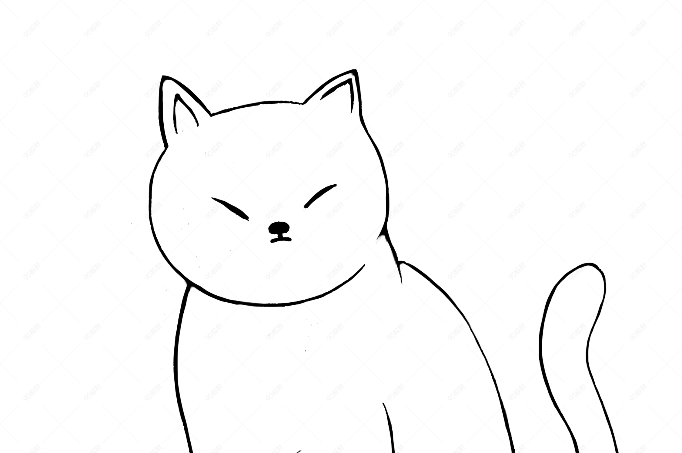 手绘黑白线条猫咪素材