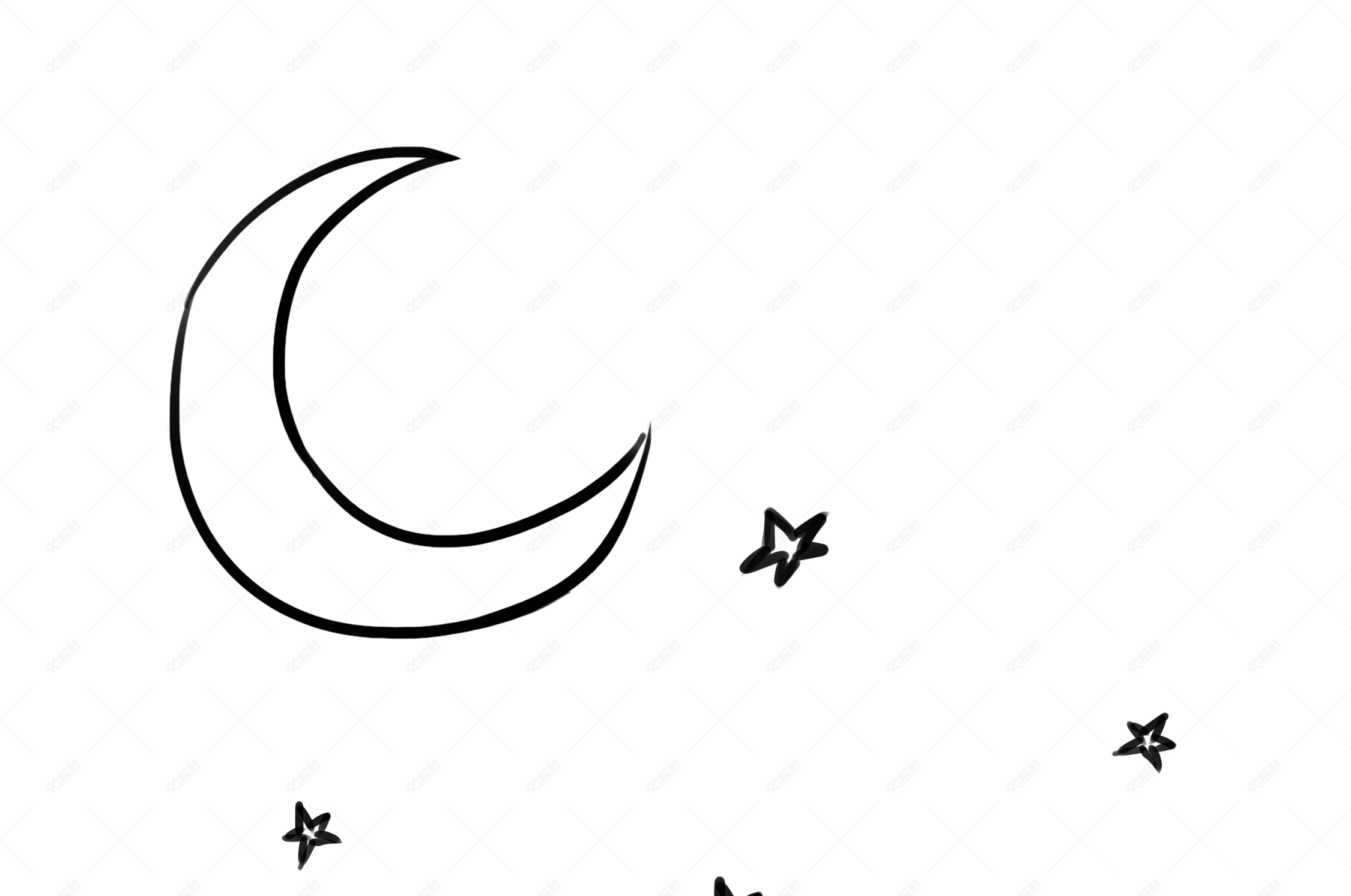 手绘黑白线条月亮星星素材