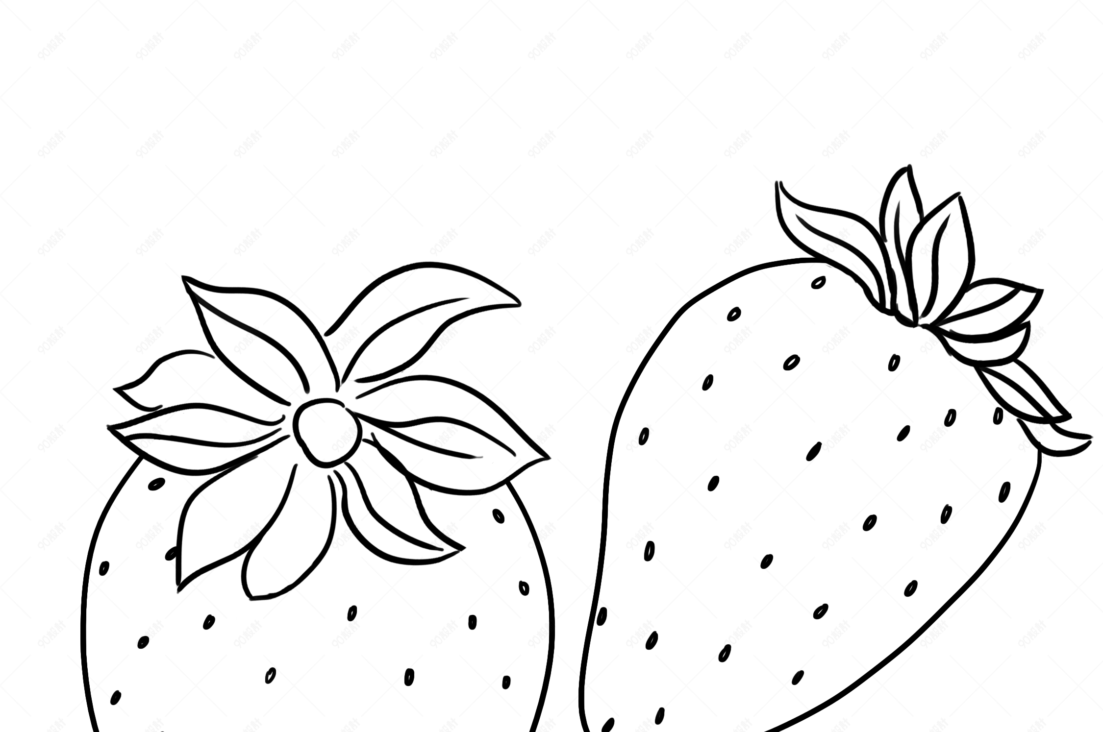 手绘黑白线条草莓素材