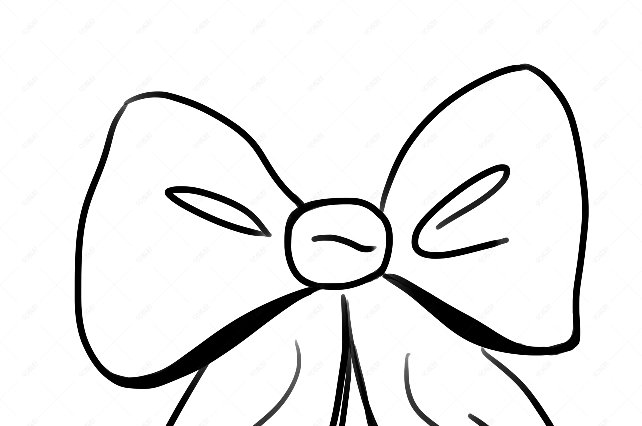 手绘黑白线条蝴蝶结元素