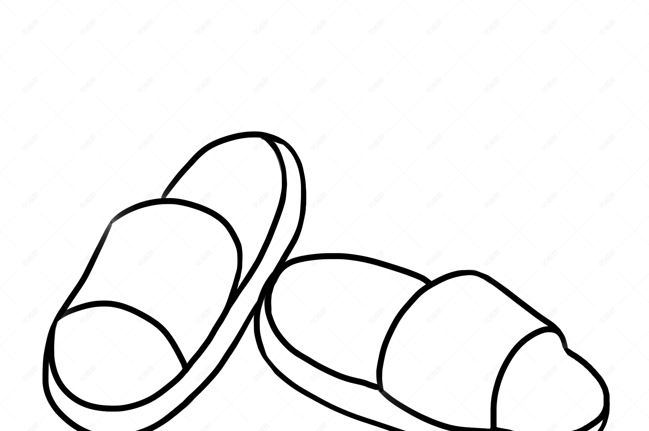 手绘黑白线条拖鞋卡通