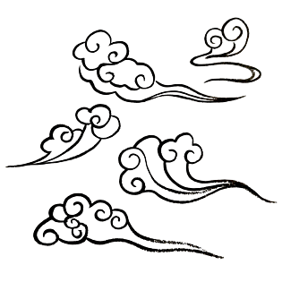 手绘黑白线条祥云素材