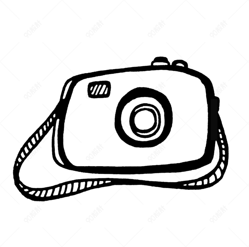 手绘黑白线条卡通照相机