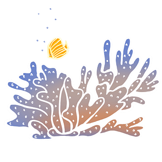 手绘卡通珊瑚热带鱼素材