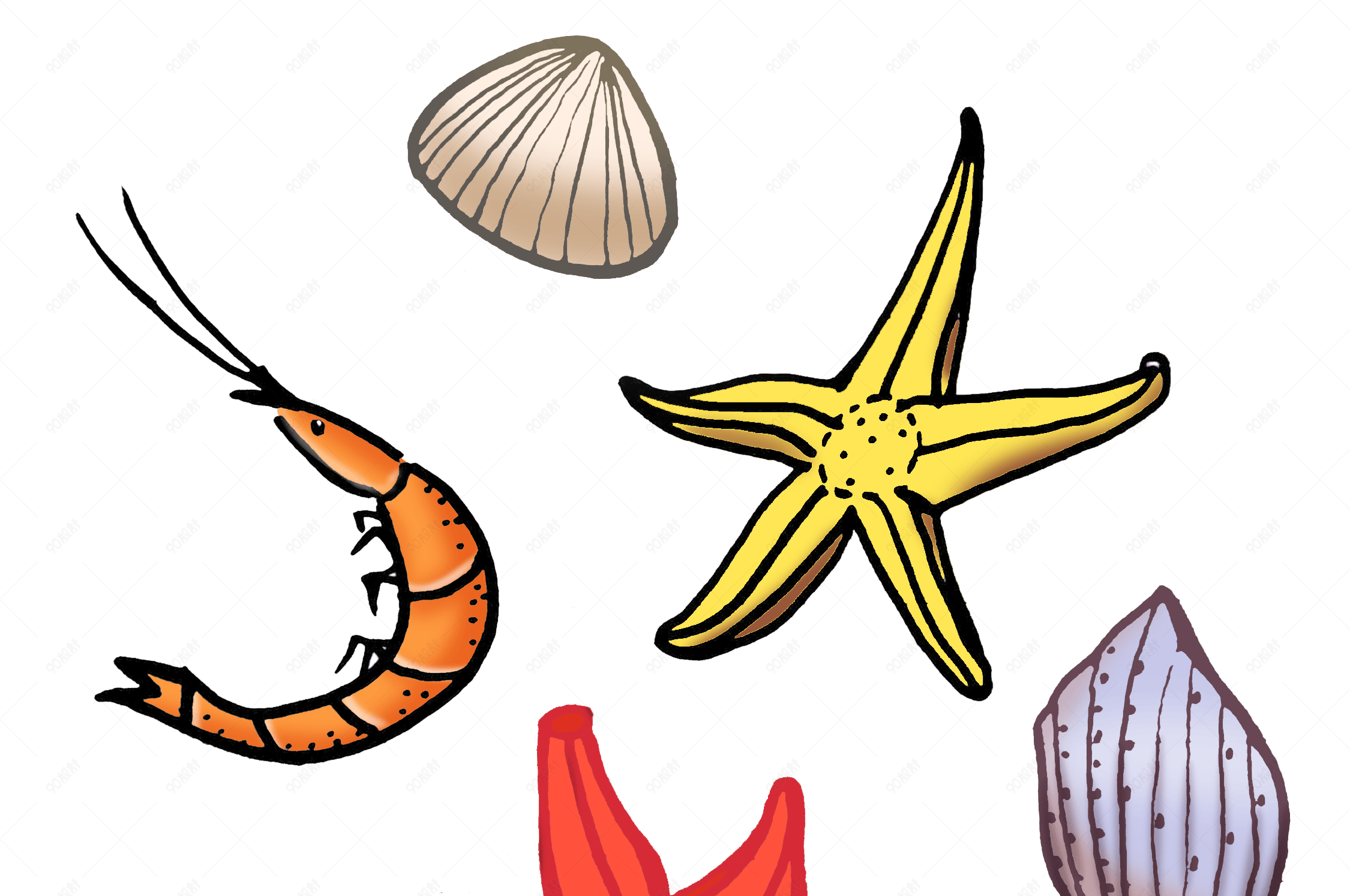 手绘卡通海鲜免抠素材