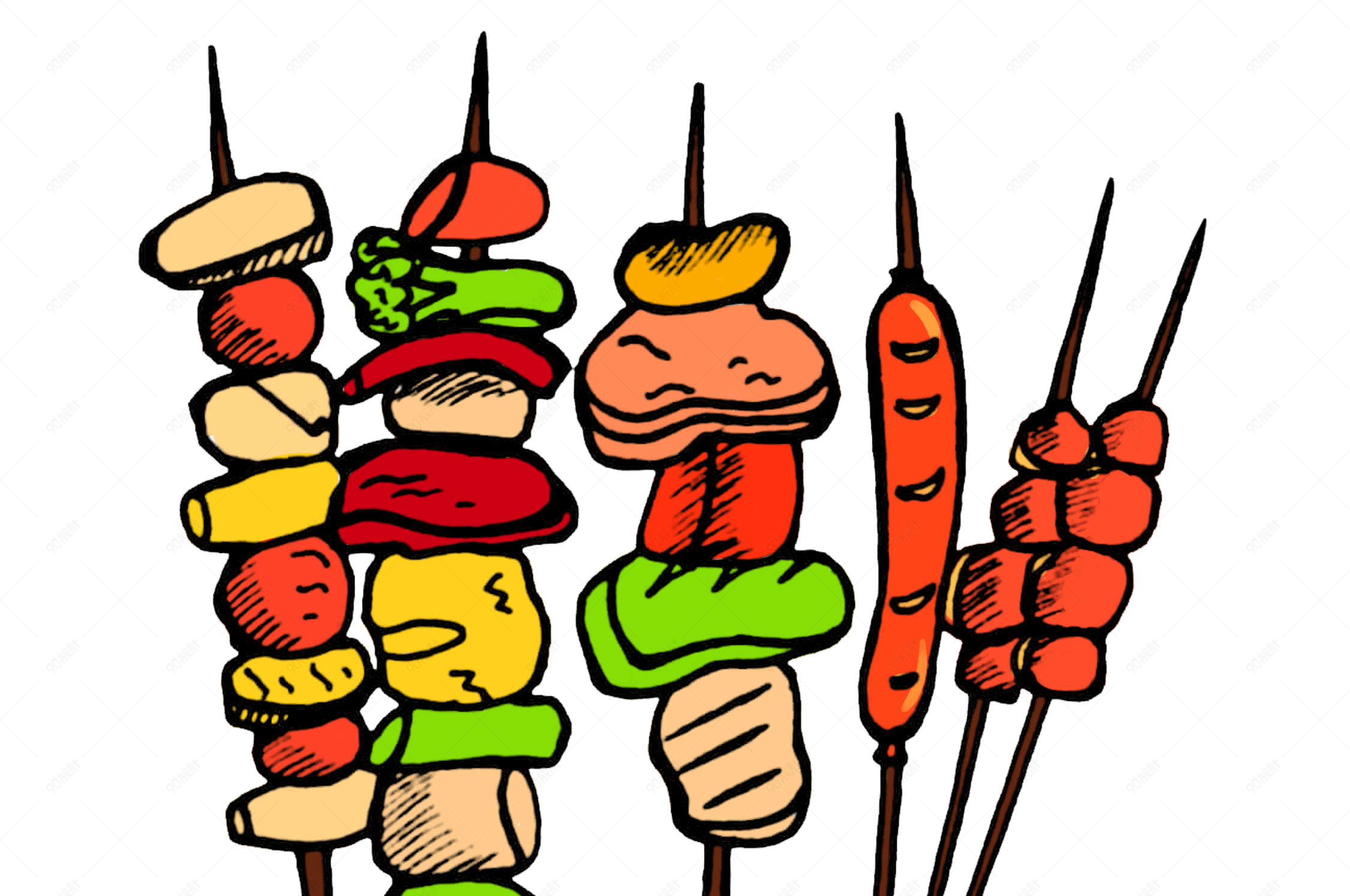 手绘卡通美味食物烧烤