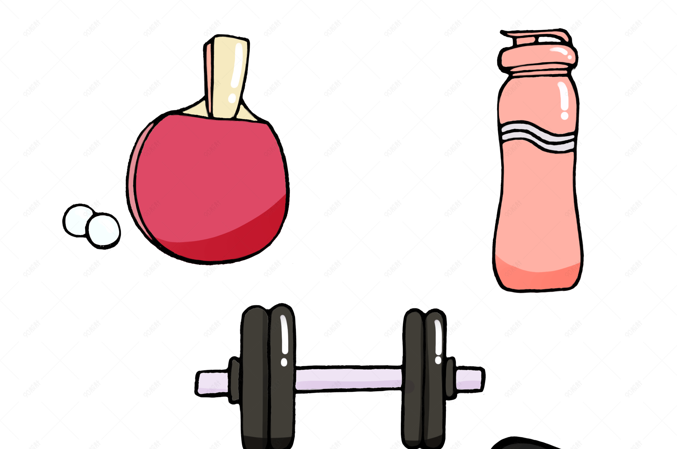 手绘卡通健身器材免抠素材