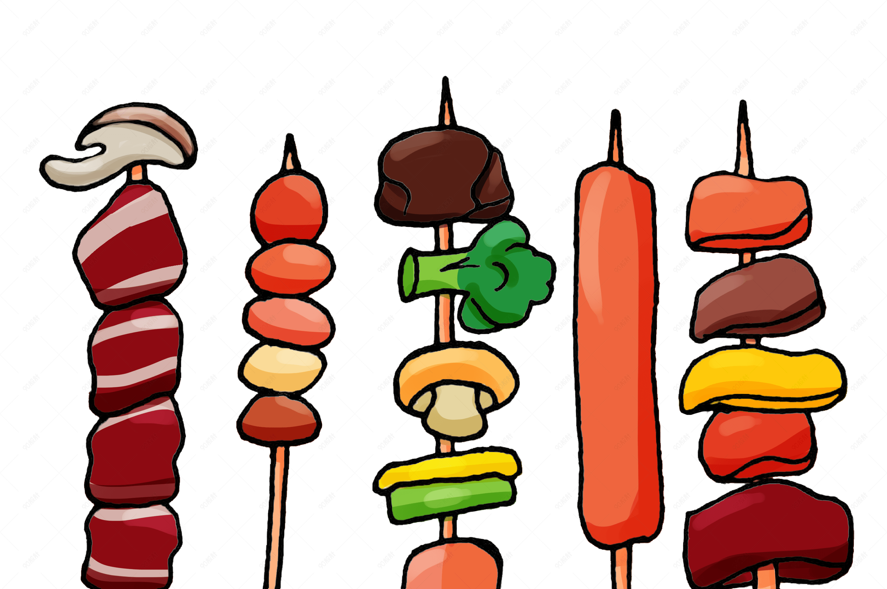 手绘卡通美味烧烤素材
