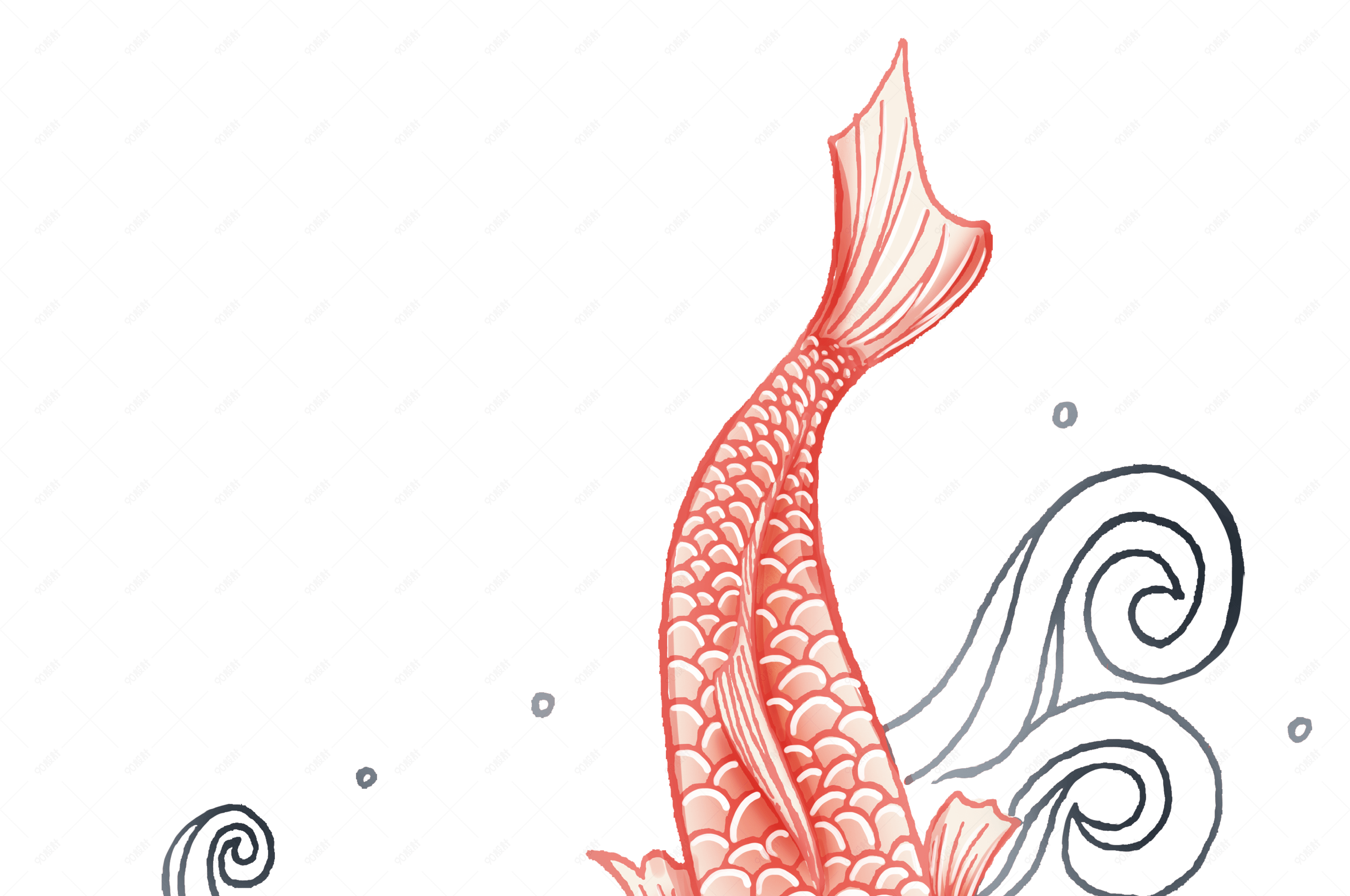 手绘卡通浪花锦鲤插画