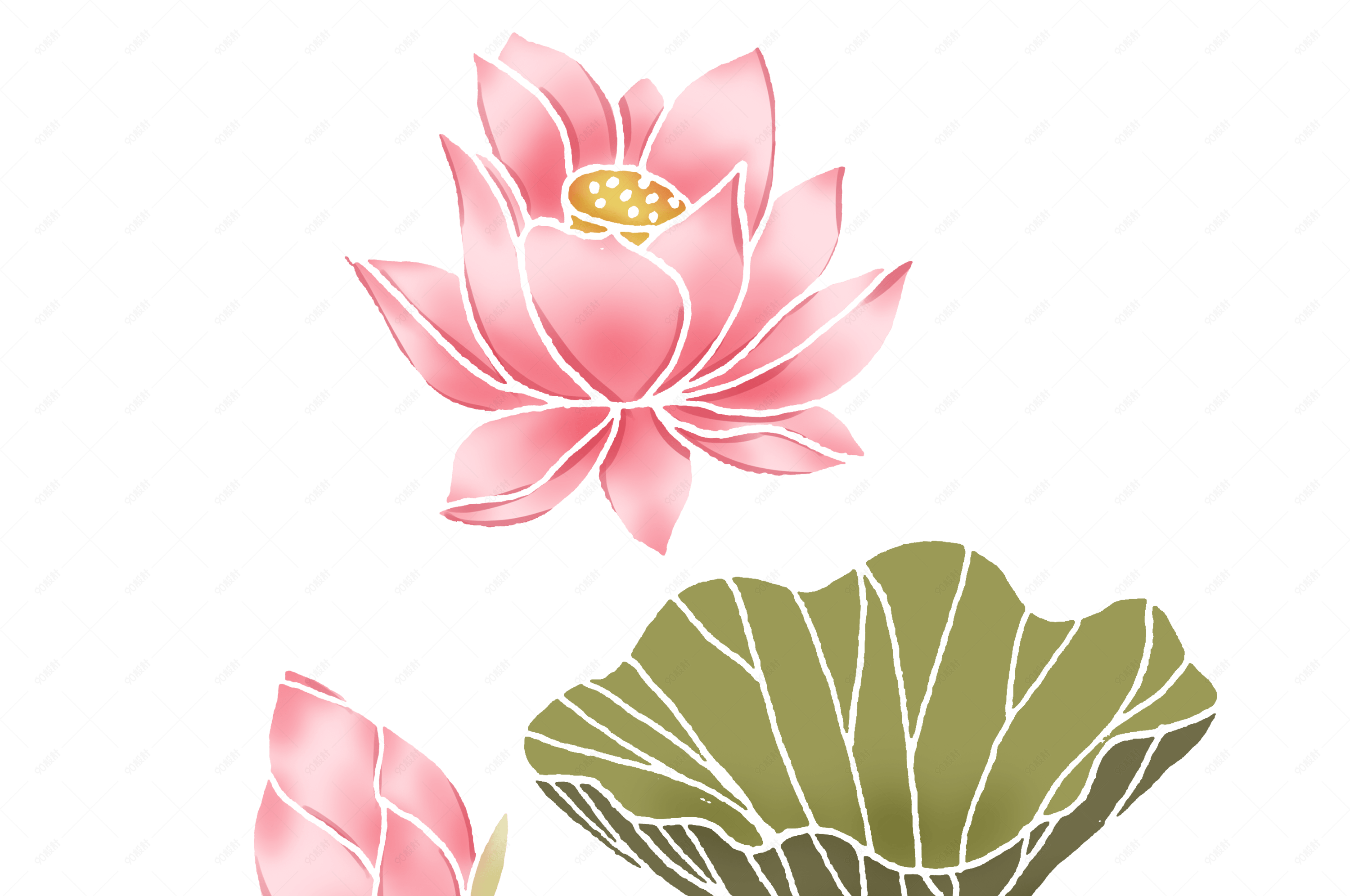 手绘卡通夏季荷花插画