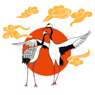 手绘国潮祥云仙鹤元素