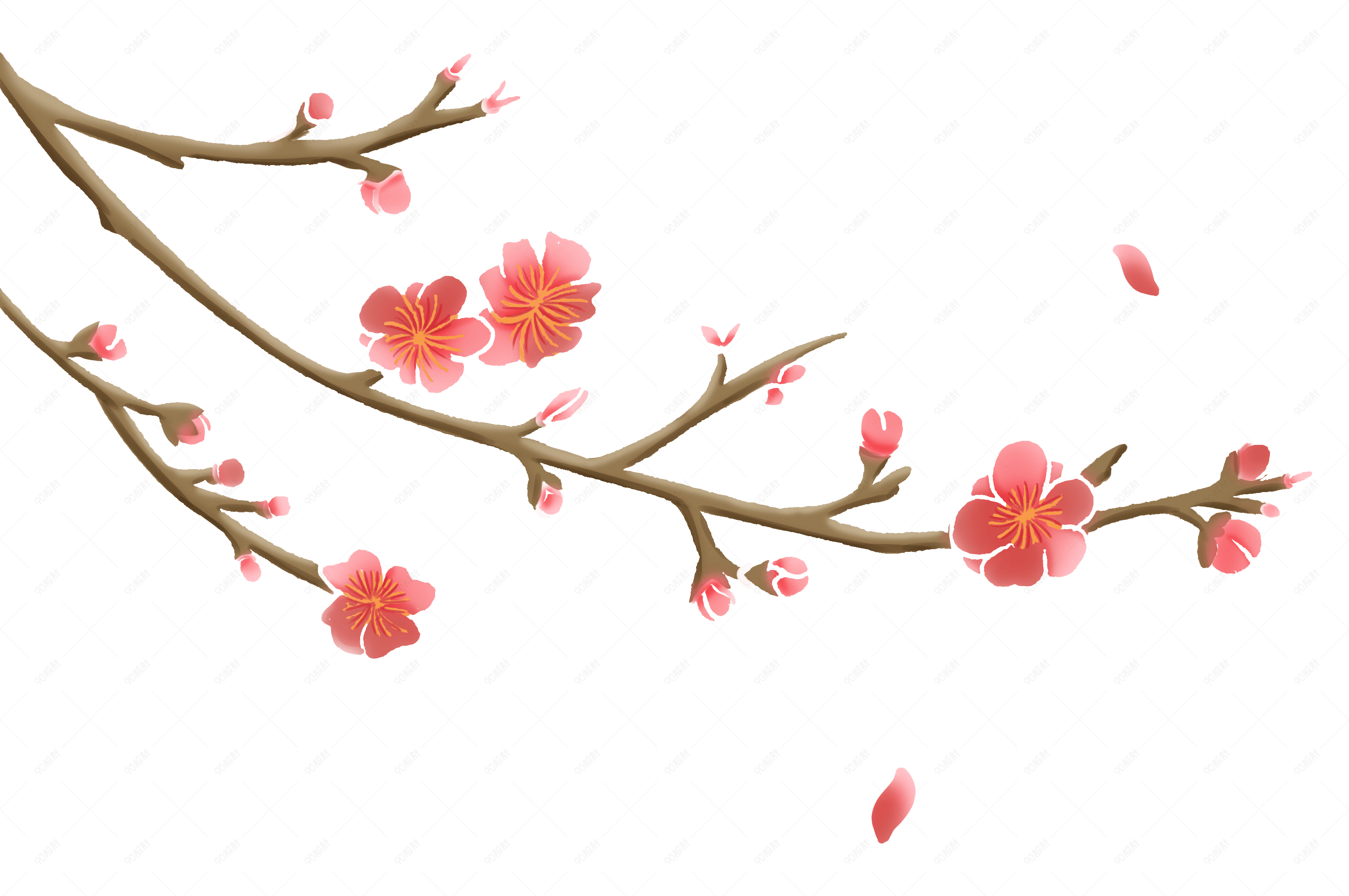 国潮风手绘梅花绽放装饰素材【免抠元素png】-90设计网