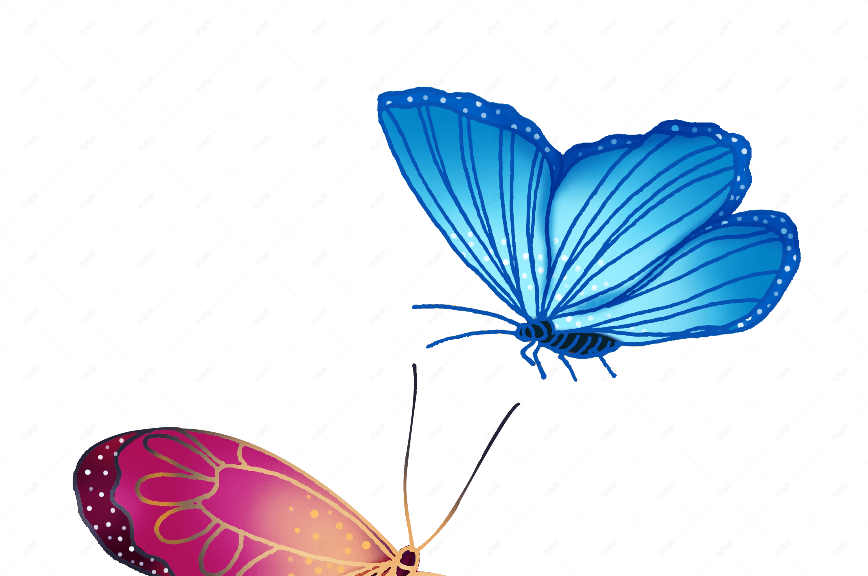 国潮风手绘蝴蝶飞舞设计素材