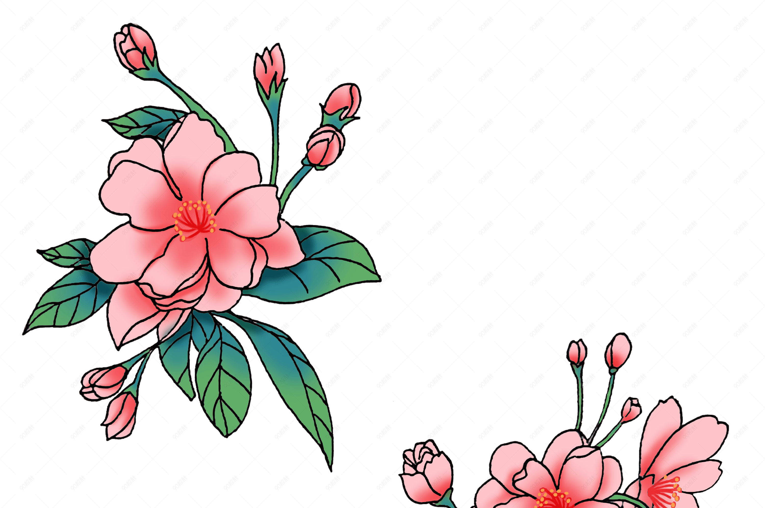 国潮风手绘植物海棠花设计素材