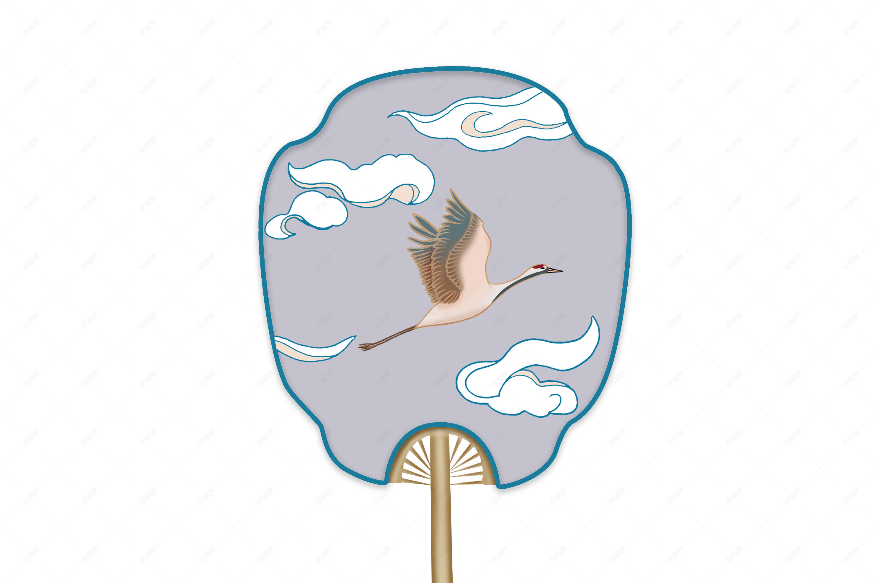 国潮风手绘仙鹤团扇设计素材