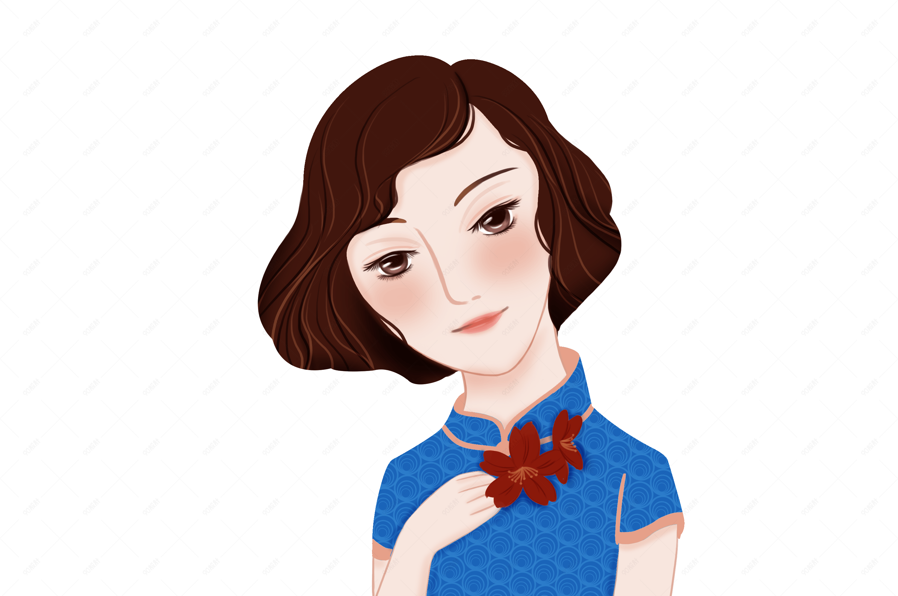 国潮风手绘旗袍女孩设计素材