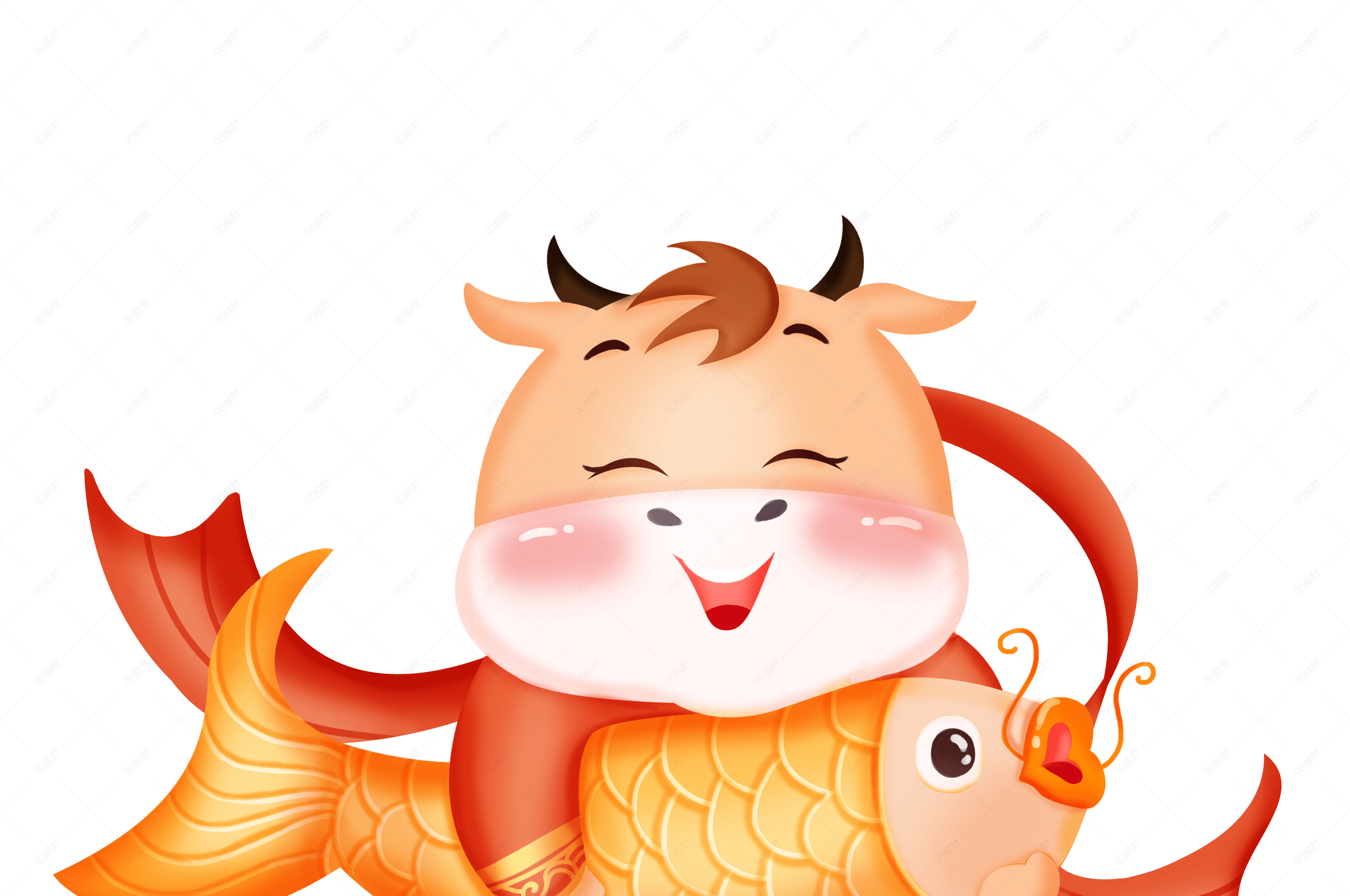 喜庆牛年锦鲤插画装饰素材
