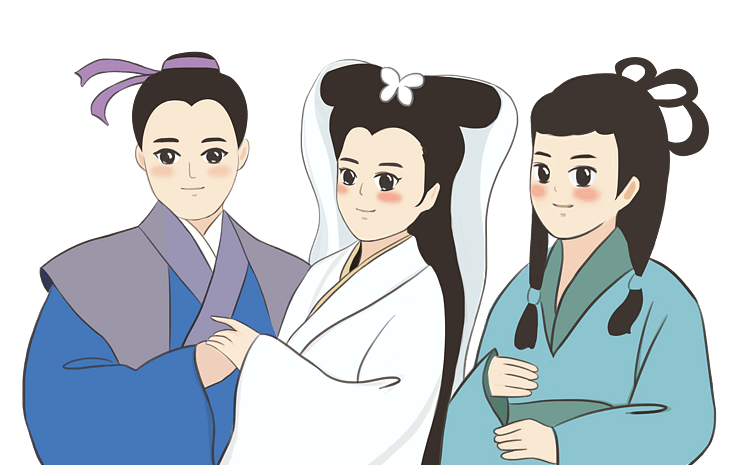 许仙白素贞小青三人行手绘插画元素