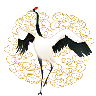 秋季仙鹤祥云手绘插画装饰元素