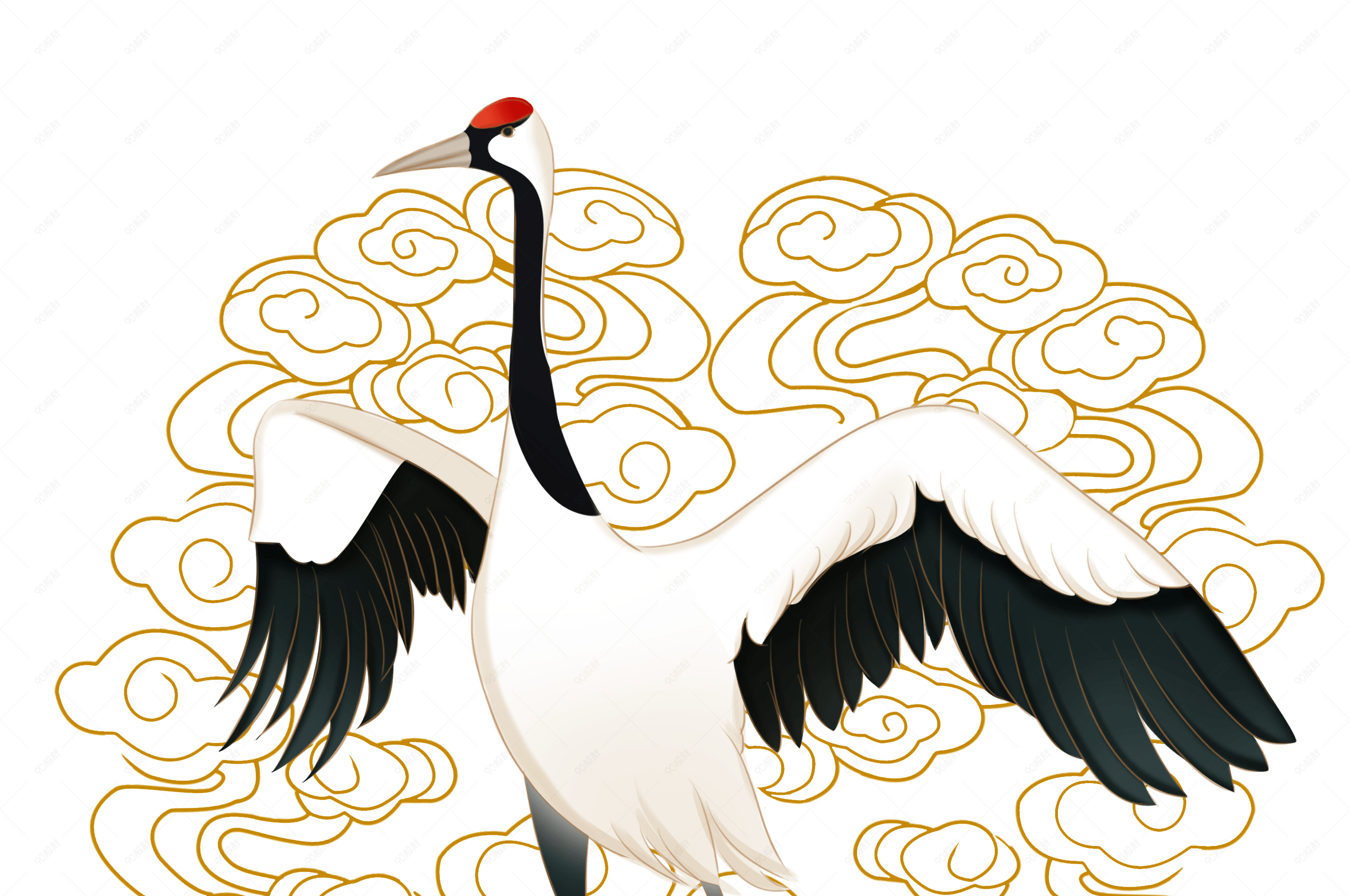 秋季仙鹤祥云手绘插画装饰元素