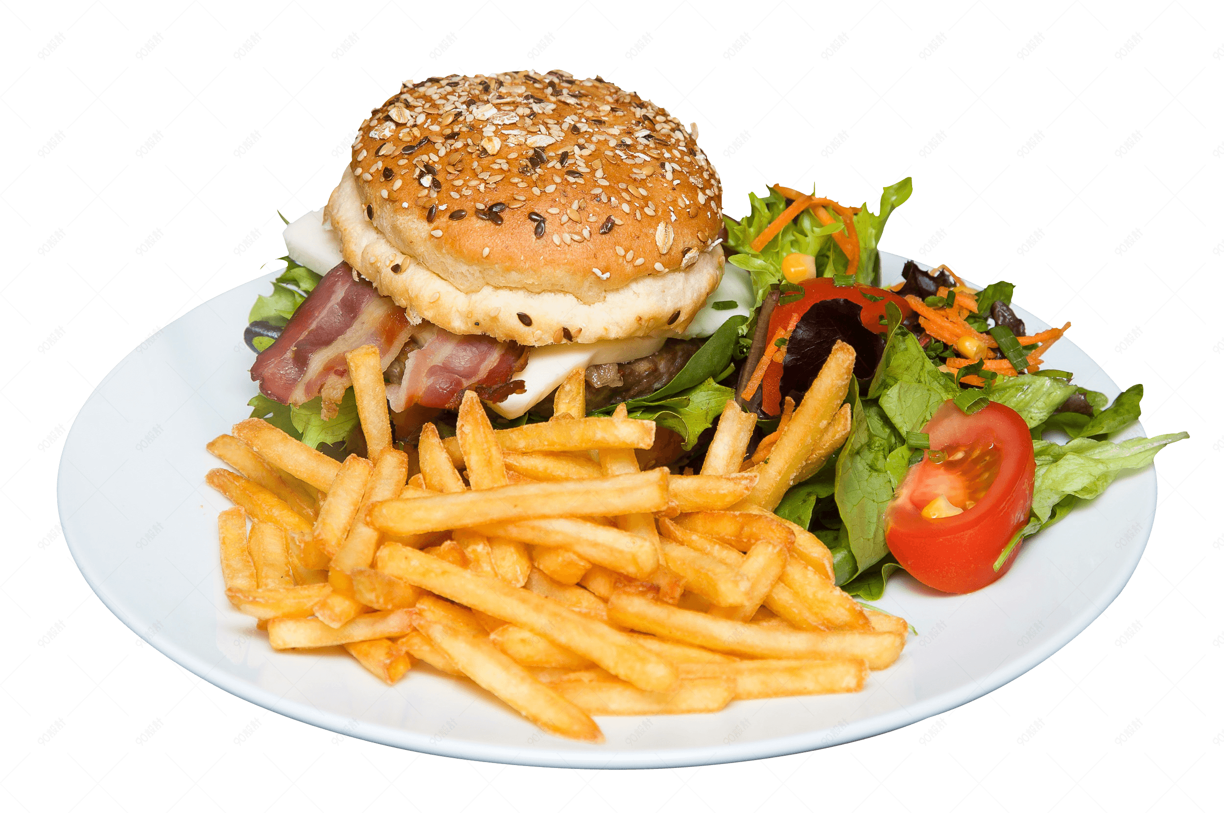 盘子里的西式快餐汉堡薯条