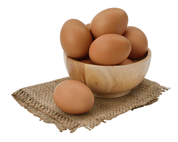 放在麻布上的木碗里装着鸡蛋