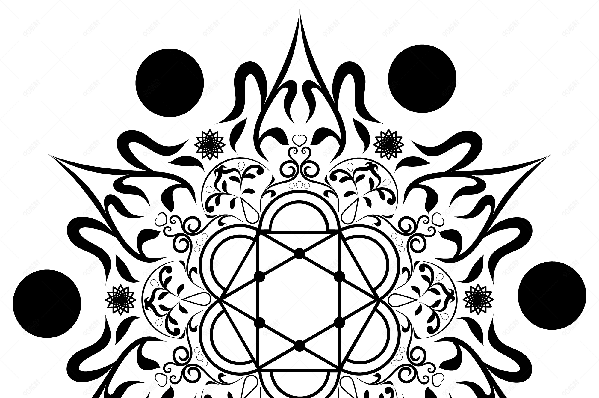 黑色花边形花纹图案效果图