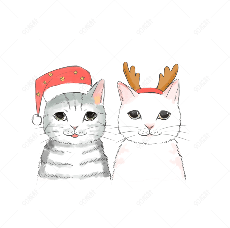 两只猫咪png卡通插画