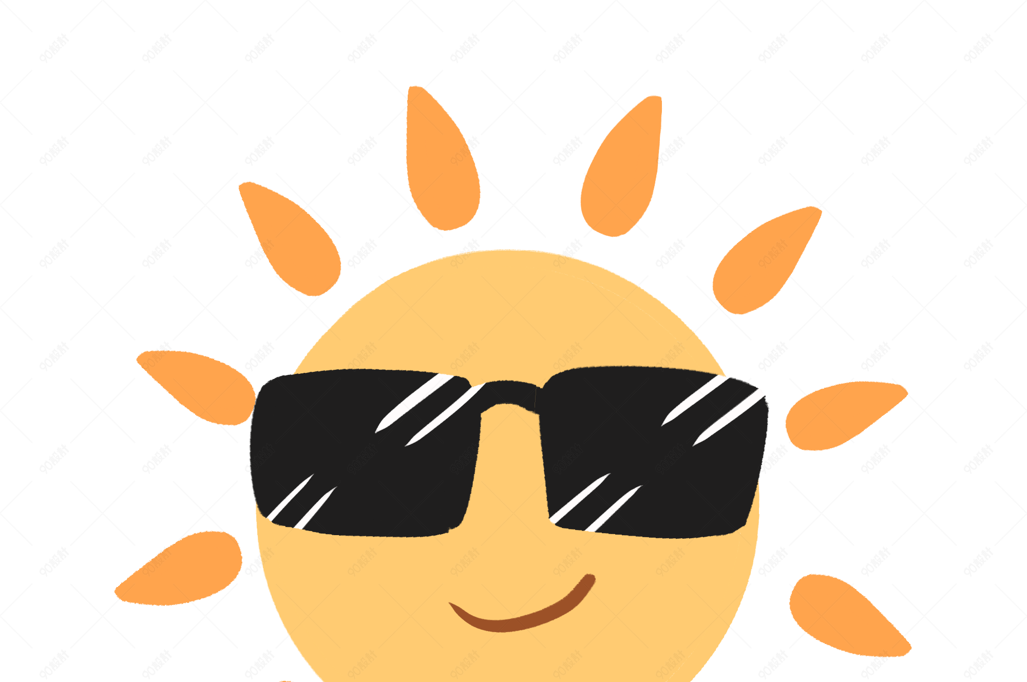 手绘戴墨镜的太阳卡通插画