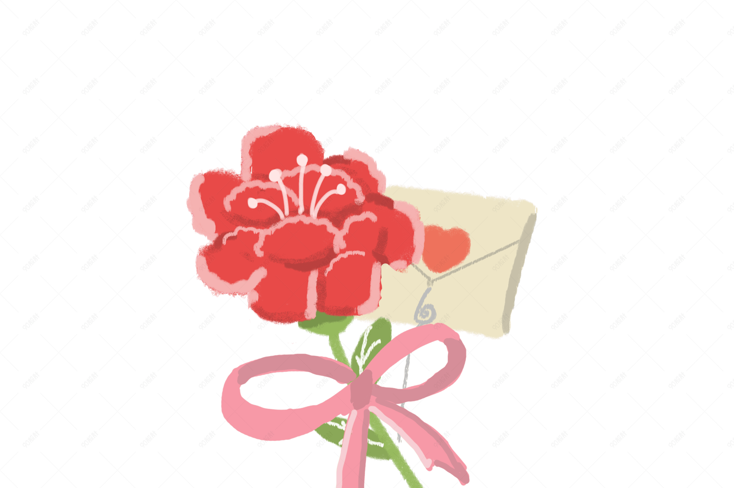 母亲节日系卡通手绘康乃馨贺卡png