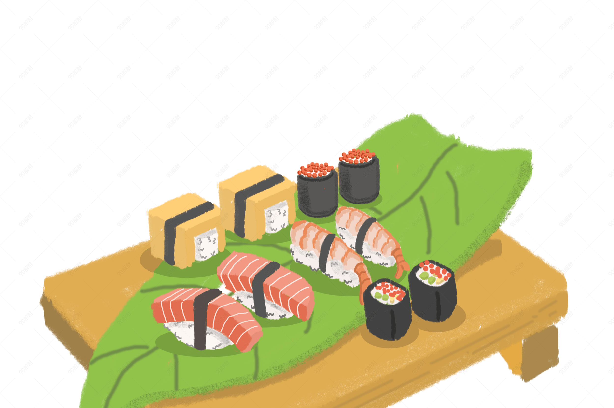 日式料理卡通手绘寿司拼盘png