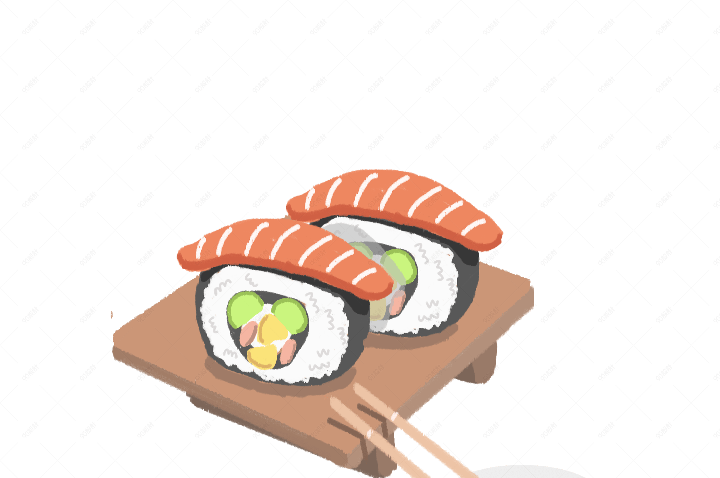 日式料理卡通手绘三文鱼寿司png