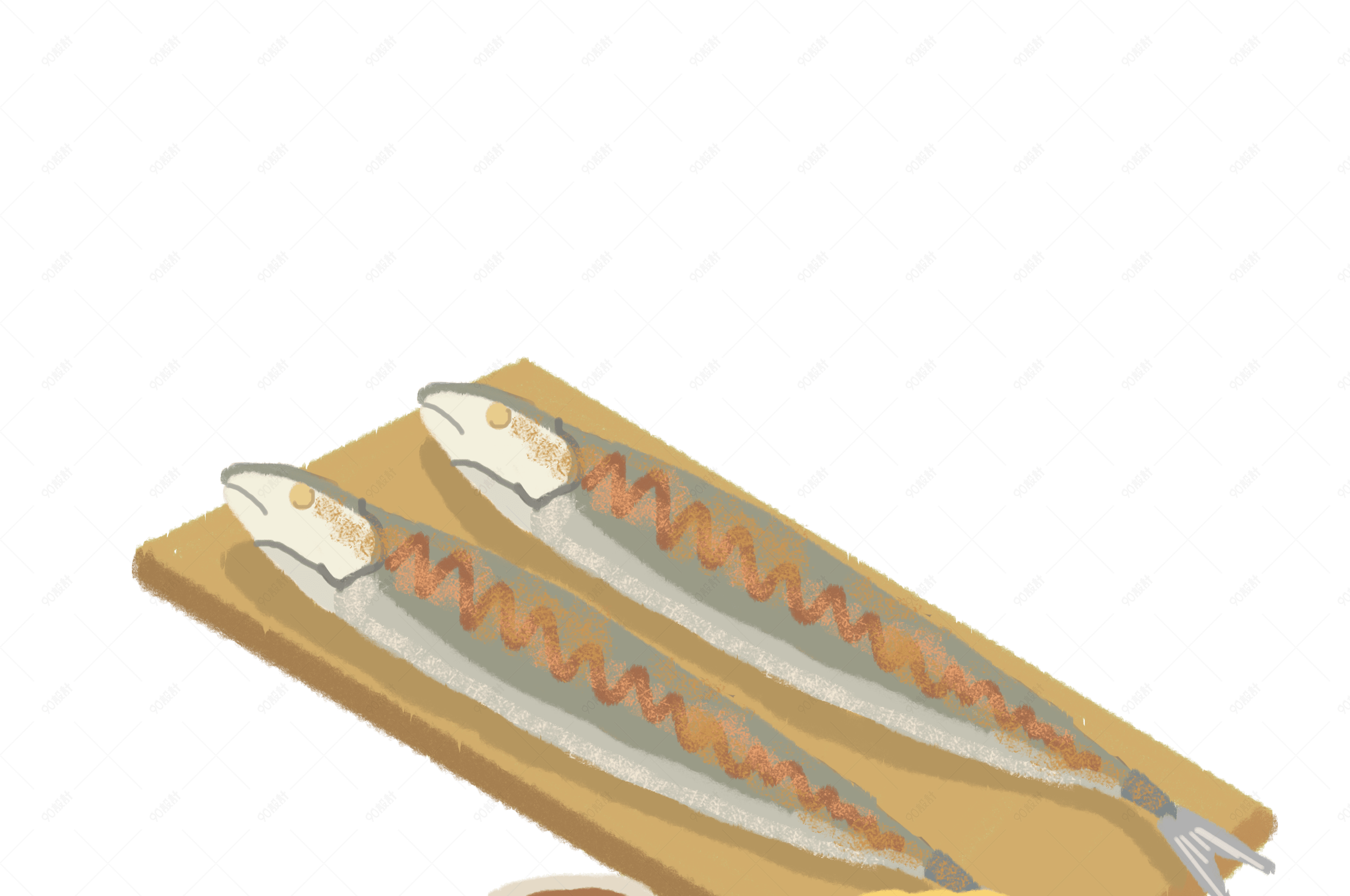 日式料理卡通手绘炭烤秋刀鱼png